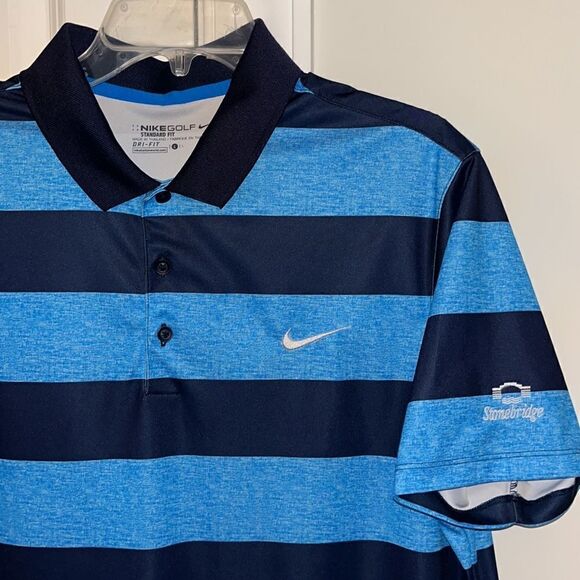 Stonebridge UK Blue 2 tone stripe Nike Dri Fit SS Golf Polo Shirt-L Standard Fit - Picture 1 of 5